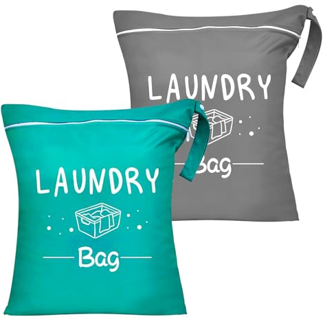 2 piezas bolsa ropa sucia viaje con cremallera bolsa bañador mojado con asa bolsa lavadora puede poner la ropa sucia, traje de baño, ropa de fitness, etc, el hogar y los viajes son aplicables 48x38 cm
