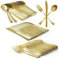 150Pcs Gold Plastic Cutlery Set，Washable and Reusable Heavy Duty Tableware，50 Knives 50 Forks and 50 Spoons Perfect for Birthday Parties and Weddings