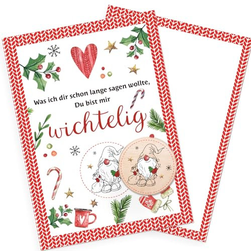 Logbuch-Verlag Weihnachtskarte 2024 mit Geschenk - Wichtel Holztaler als kleinen Glücksbringer für 2025 für Mann und Frau Kollegen Freunde