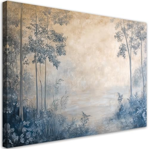 Feeby - Leinwand Bilder - Wald im Nebel - 90x60 cm - Deko Wohnzimmer - Wandbilder Schlafzimmer - Deko Aesthetic - Wand Deko - Leinwand Groß - Deko Zimmer - Leinwandbilder XXL