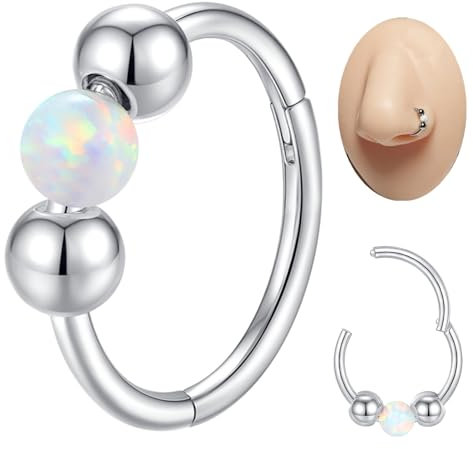 Popuhoops 18G 7mm Opal Hoop Nasenring für Frauen 316L Chirurgenstahl Knorpel Ohrring Septum Clicker Ring Conch Daith Tragus Helix Turm Piercing Schmuck Lippenring 1.0mm