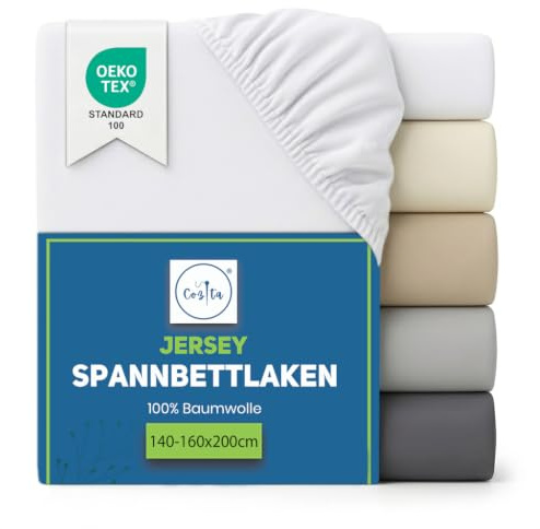 Cozita Basics Spannbettlaken 140x200cm - 100% Baumwoll Jersey Bettlaken, Öko-Tex Zertifiziert, bis 25 cm Matratzenhöhe – Weiß