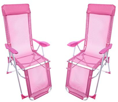 HERSIG - Silla Tumbona Plegable - Sillones Jardin Exterior - Pack de 2 Sillas Tumbonas - Tumbonas Jardin con Reposapies - Exterior Terraza, Camping, Piscina - Ligera y Resistente - Rosa