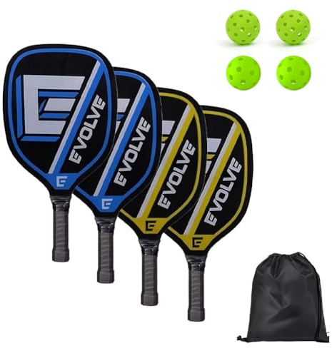 Pickleball Paddelschläger Set,Pickleball Racket Paddles Set mit 4 Paddeln,4 Bälle und 1 Tragetasche, für Anfänger und Freizeitspieler Außen- und Innenbereich