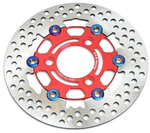 Per RPM Disco Freno Moto 220mm Disco Flottante Rotore Pinza Freno Universale 3 Fori Ruota Anteriore Posteriore Scooter(Red)