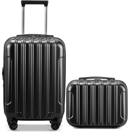 LEADZM Kofferset 2 teilig, Reisekoffer Set mit Kosmetikkoffer, Koffer Set Hartschalen-Trolley aus ABS+PC mit Teleskopgriff, Handgepäck, Gradienten-Design (Schwarz)
