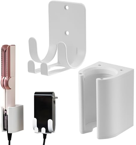 HuuppHip Glätteisen Halterung, Fönhalter Wand Ohne Bohren Aluminium Haartrocknerhalter Wandhalterung Airstraight Halterung Aufbewahrungshalterung mit Netzkabelhalter für Badzimmer Hotel