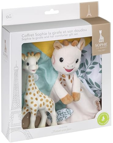 Vulli – Coffret Sophie La Girafe Et Son Doudou – Jouet Bébé 0 Mois+ – Caoutchouc Naturel Et Textiles Sensoriels – Doudou avec Attache Sucette – Idée Cadeau Naissance – Collection Il Était Une Fois