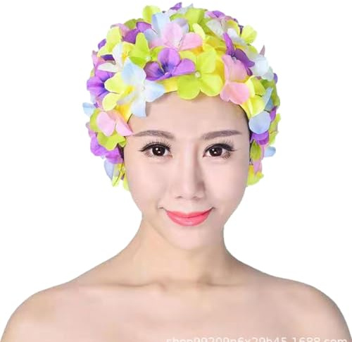 Cappello da nuoto con fiori 3D, stile vintage, per capelli lunghi/corti, cappello da nuoto per piscina e vacanze