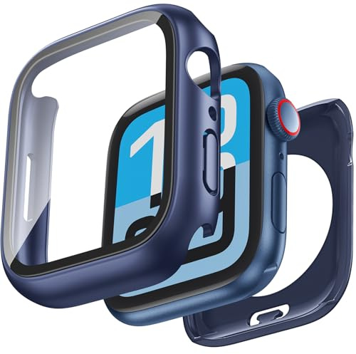 HWeggo [2 en 1] pour étui Protecteur d'écran étanche Apple Watch 44 mm SE 3e génération/SE 2e génération/SE/Série 6/5/4 Accessoires, Coque de Protection 360° en Verre trempé, Pare-Chocs(Bleu)