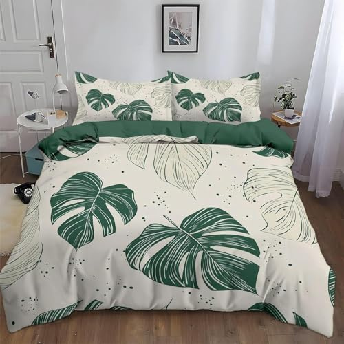 BJCJGGL Funda Nordica Cama 180 Monstera Verde Colchas Cama 180 para Niños Adultos con Cremallera Suave Transpirable Microfibra Fundas Nordicas 260x240 cm + 2 Fundas de Almohada 50x80 cm