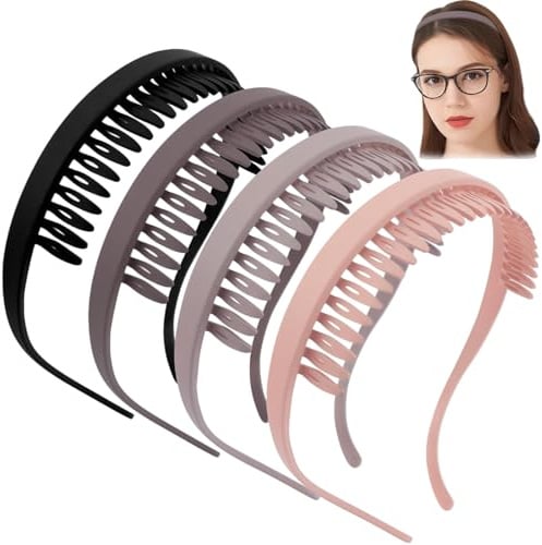 OuryTech Haarreifen Damen, 4 Stück Zickzack Headband Haarreif mit Kämmen, Bequem Rutschfest für Brillenträger Mitteldick Haare