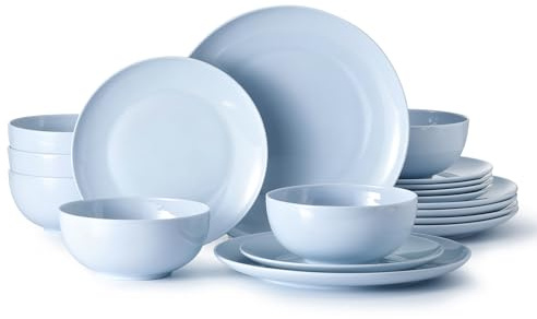 HIKAA Geschirrset 6 Personen, 18-Teiligs Knochenporzellan Geschirr Set, Teller Set Mikrowellen und Spülmaschinenfest, Tafelservice für Zuhause, Hochzeiten, Kombiservice Leicht und Langlebig (Blau)