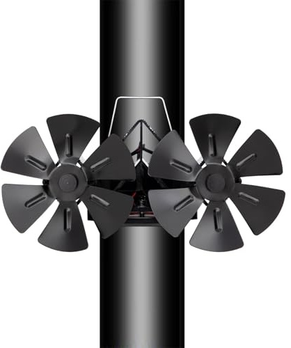 UTTASU Wall Mounted Dual Head 12 Blade Fireplace Fan, Unpowered Heat Powered Stove Fan for Efficient Heat Distribution, Black