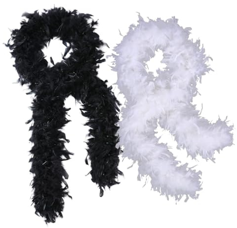 UIEXEA 2 Stück Boas, Federboa 2M Federschal, Federboa Einfarbig Set, Flauschige Federboa, Geeignet für Tanz Hochzeit Weihnachten Halloween Karneval Dress up Zubehör