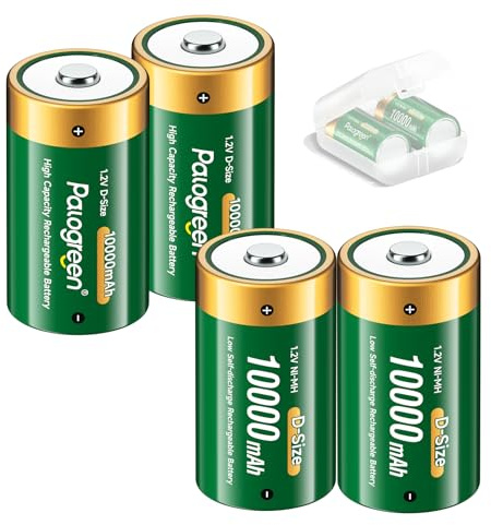 Palogreen 10000mAh Batterie D Ricaricabili - 4Pcs 1.2V NIMH Mono D Batterie Alta Capacità LR20 Typ D Pile Per torce, luci da campeggio ed emergenza, radio e giocattoli