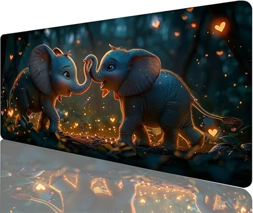 Elephant Mouse Pad,800x400x3mm Mouse Mat Night Desk Mat Large, Soft Smooth Surface with Anti-Slip Rubber Base Mousepad Waterproof, Durable, Extended Length Desk Pad for Christmas Decorations N1-1170