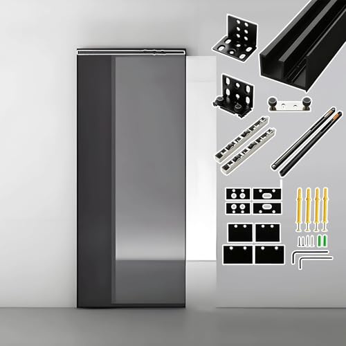 Kit de quincaillerie pour porte coulissante miroir avec rail invisible et système tampon pour un fonctionnement fluide et silencieux