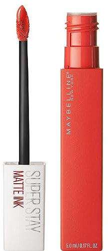 Maybelline New York, SuperStay Matte Ink, Pintalabios Mate de Larga Duración, Tono 25 - Heroine, Naranja Intenso