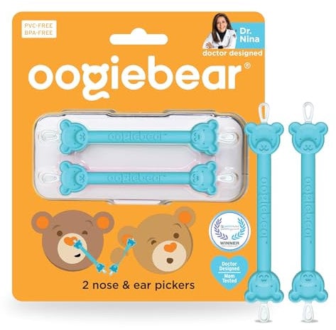 oogiebear - Nose and Ear Gadget. Safe, Easy Nasal Booger and Ear Cleaner for Newborns and Infants. Dual Earwax and Snot Remover. Aspirator Alternative - Two Pack with Case - Blue