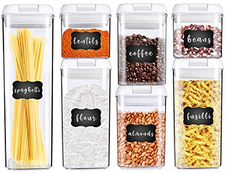 George Olivier Food Storage Containers | Set of 7 Kitchen Storage Containers + 8x Chalkboard Labels & Marker | The Perfect Airtight Food Storage Container for Cereal, Flour, Rice, Pasta & More!