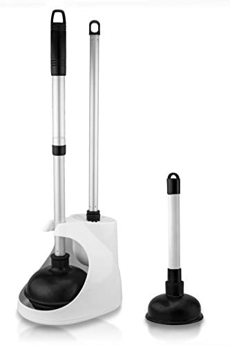 Neiko 60168A 4-Piece Toilet Plunger Set, Bonus Mini Sink & Drain Plunger, Toilet Bowl Brush & Caddy, All-Angle Design, Aluminum Handle, Black