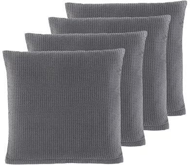 WOHNWOHL Waffelpiqué Kissenhülle • Kissenbezug • Sofakissen-Hülle • Dekokissen • 100% Baumwolle • Größe: 45 x 45 cm • Packungsgröße: 4er Pack • Farbe: Grau