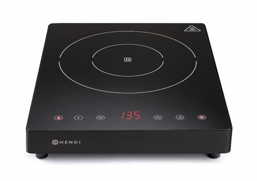 HENDI Plaques de cuisson à induction, commandes par écran tactile, avec fonction minuteur, plage de température 35-240 °C, 230 V, 2000 W, 293x373x(H)56 mm, noir, acier inoxydable