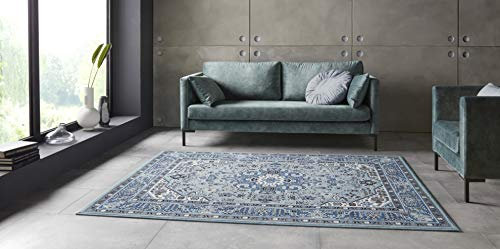 Hanse Home Nouristan Mirkan Orient Teppich – Wohnzimmerteppich Orientalisch Kurzflor Vintage Orientalischer Teppich für Esszimmer, Wohnzimmer, Schlafzimmer – Himmelblau, 120x170cm