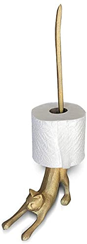 WallCharmers Gold Paper Towel Holder, Metal Toilet or Kitchen Paper Holder for Floor or Countertop, Gold Cat