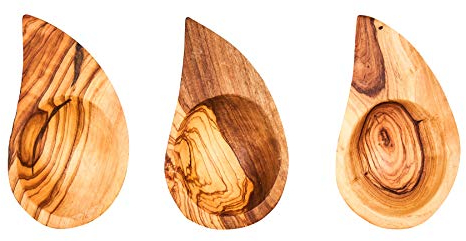 3er Set Dipschale 12x6cm Olivenholz Tropfen Mini-Schale Antipasti Schälchen Küche Unikat Holzschale Dekoschale Natur Tischdeko Snackschale