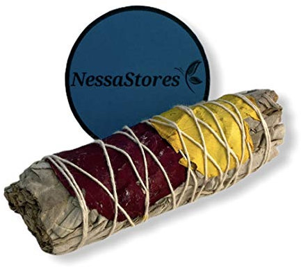 NESSASTORES - Encens sauge blanche + pétales de rose 2 couleurs (rouge et jaune) Smudge 10,2 cm #JC-189 (1 pièce)