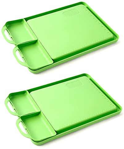 Juego de 2 tablas de cortar con pajita de trigo de 42 x 28 cm, con surco, bandeja recogedora, tabla de cortar verde