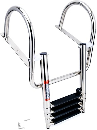 Échelle télescopique pliable en acier inoxydable à 4 marches pour bateau, yacht, piscine 250 kg (4 marches)