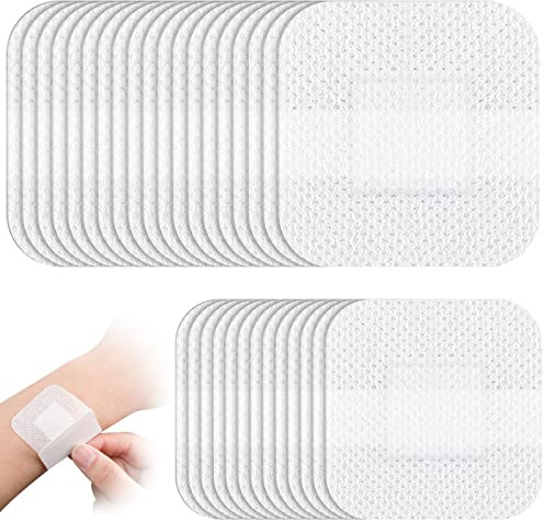 60 Pcs Bordered Gauze Adhesive Island Dressing Wound Dressing Waterproof Gauze with Pad Breathable Bandage Individually Packed Pouches Tapes for Blister Wound Care (1.7 x 1.7 Inch)