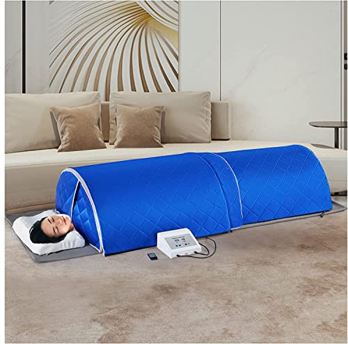 amocane Tragbare Infrarot-Kuppel, persönliches Sauna-Zelt für zu Hause mit 360-Grad-Abdeckung, mit Kissen, 2-stufige Innensauna (Blau, US-Stecker)