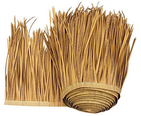 Tuile de Chaume Artificielle Fausse Paille Panneau Rouleau Plastique PE Toit en Chaume Décorative Paille de Palme Ignifuge pour Tiki Bar Parasol Abri Jardin Gazebos, Couleur Paille(Size:8m/26.2ft)