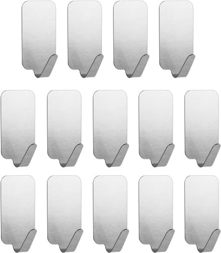 flintronic 14Pcs Self Adhesive Hooks, Small Sticky Hooks, Stainless Steel Wall Hook, Kitchen Hooks, Door Hooks for Bedrooms Hanging Coat Cloth Towel Key, Waterproof Stick on Hooks for Hangers, Shelves