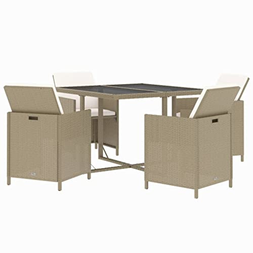 vidaXL Gartenmöbel Set 5-TLG. mit Kissen Gartengarnitur Sitzgruppe Gartenset Sitzgarnitur Gartentisch Esstisch Tisch Stühle Poly Rattan Beige