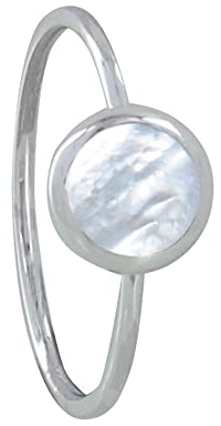 LES POULETTES BIJOUX - Sterling Silber 925 Ring Kleiner Elfenbein Perlmutt Rund - taille 52 (16.6)