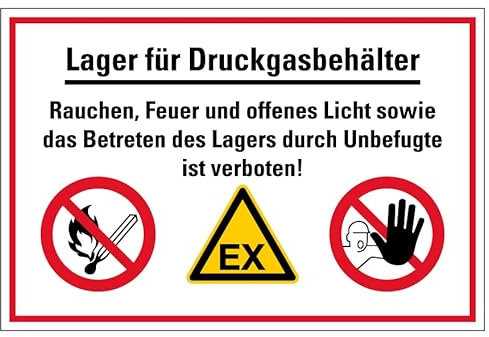 Aufkleber Warnung „Lager für Druckgasbehälter“ Hinweis Folie selbstklebend | Größen wählbar Made in Germany, Größe: 20x30cm