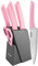 hecef Set Coltelli da Cucina, 7 Pezzi Coltelli da Cucina Professionali con Ceppo Coltelli in Legno e Forbici da Cucina, Set Coltelli in Acciaio Inox per Tritare, Affettare e Tagliare (Rosa)