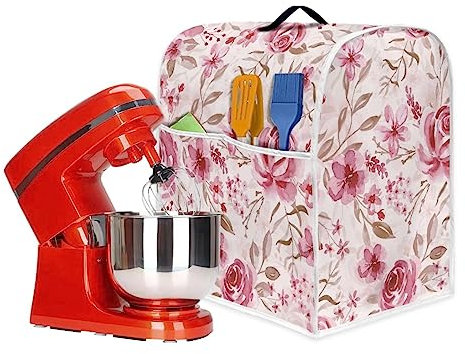 Poceacles Stand Mixer Cover, Pink Rose Floral Blossoms Print Kitchen Mixer Cover Compatible with 4.5-5 Quart for Kitchen Aid Mixers, Kitchen Dust Cover, S