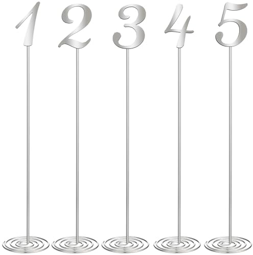 Therwen Metall-Tischnummern 1–20, Tischnummern für Hochzeitsempfang, 30,5 cm, Edelstahl, Party-Schreibtisch-Figur mit stabiler Halterung, für Bankett, Hochzeit, Party, Event, Catering (Silber), 20