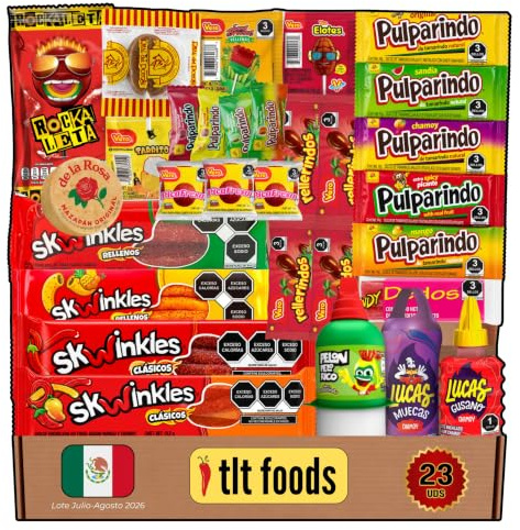 TLT FOODS Lote Dulces Mexicanos – Pack Variedad Chuches Mexicanas Picantes Para Regalar, Mix Surtido Golosinas Caramelos, Candy Box Snacks Mexico, Chamoy, Pelon Pelo Rico, Pulparindo, Tamarindo