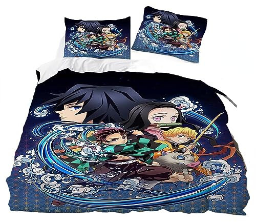 SENTUBILA Bettbezüge Für Kinder Demo Devil's Blade,Kissenbezug 80x80,Anime Kinderbettwäsche-Kimetsu No Yaiba Tanjirou Nezuko Jungen,Bettwäsche-Sets (B,135x200+80x80cm)