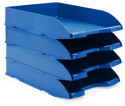 Waytex Pack de 4 Corbeilles à Courrier A4 Plastique Opaque Bleu
