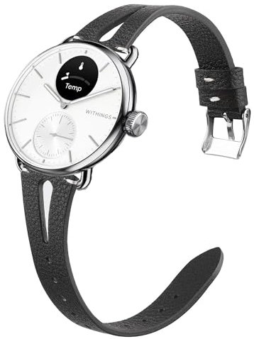 Blueshaweu Bracelet Compatible avec Wit-hings Smartwatch,Cuir Véritable Bande Compatible avec Wit-hings Scanwatch 18mm/20mm Smartwatch (18mm, Noir)