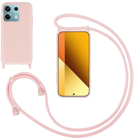 Coque pour Xiaomi Redmi Note 13 5G avec Cordon,Souple Silicone Housse avec Bandoulière en Nylon, Réglable Lanyard Case Protection Complète Cover Etui Antichoc Protection,Pink
