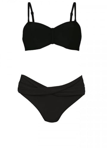 dolcecasabiancheria Costume Bikini Fascia 2 Pezzi con Ferretto Coppa Sfoderata Rosa Faia 8936 Nero (EU 90 D - IT 6 D)